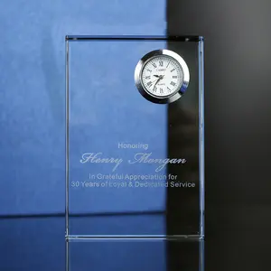 Desktop Gifts Decoration Glass Crystal Clock Award Custom for Company Annual Meeting