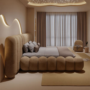 High Quality Big Headboard Double Upholstered Bed Modern Bedroom Furniture Set Home Wood <b>Frame</b> Luxury Fabric King Size Bed - Product Image 5