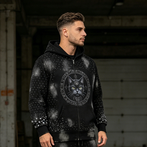 Vente en gros de sweats à capuche zippés personnalisés pour hommes, imprimés, effet vintage, coupe oversize, style streetwear - Product Image 2