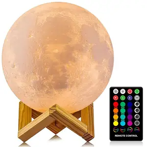 Luz de noche Led personalizada, lámpara de luna con estampado 3D, lámpara de cambio de 7 colores con soporte, lámpara estrellada, luces de noche para niños, decoración de dormitorio