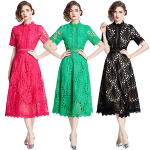 Vestido de Fiesta Elegante Bohemio Vintage de Lujo para Mujer, Tallas S-4XL, Cintura Natural, Línea A, Largo hasta la Rodilla, Manga Corta, con Encaje Bordado, para Primavera y Otoño - Product Image 1