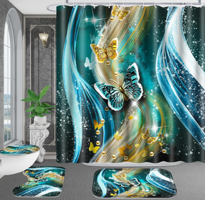 4 pcs hoa và bướm tắm Rèm thiết lập với không trượt thảm, nhà vệ sinh nắp che và tắm <span class=keywords><strong>mat</strong></span>, - Product Image 3