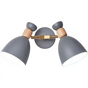 Lampe murale décorative en bois naturel avec double abat-jour en métal, décoration de Noël, lumière murale grise de luxe - Product Image 1