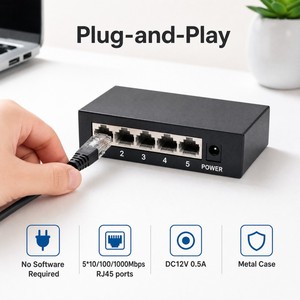 Ventilatorloze metalen behuizing 8-poorts Gigabit-<span class=keywords><strong>switch</strong></span> DC12V 1A, Plug&Play netwerksplitter voor binnenbekabelingsprojecten - Product Image 1