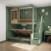 Lit superposé avec toboggan, lit superposé en bois pour enfants avec escalier, fenêtre et armoire pour garçons ou filles