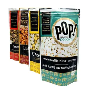 Spuntino Pacchetto di Cibo Foglio di Alluminio Su Ordinazione Stand Up Zip Blocco Bag Per Popcorn