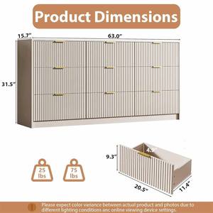 Armoire de rangement élégante et luxueuse à neuf tiroirs à rayures verticales, également utilisable comme buffet de salon/coiffeuse de chambre - Product Image 2