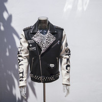 Veste en similicuir OEM pour homme, style High Street, avec imprimé léopard personnalisé, design Letterman, en cuir PU, style motard