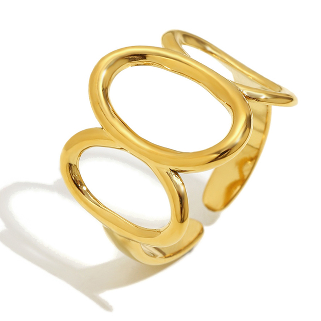 Minimalist Geometric Three Ovals Open Rings 18K PVD Gold Plated Stainless Steel Waterproof Rings Finger Jewelry for Women