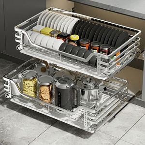 Nuevos accesorios para gabinetes de cocina: Cesta extraíble para platos, organizador deslizante para gabinetes, cesta de alambre para cajones, elevador de cestas. - Product Image 3