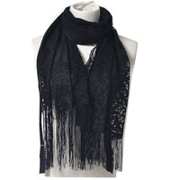 Écharpe en dentelle à motifs de feuilles et de lettres BLUE PHOENIX pour femmes, long châle 100% polyester, hijab pour filles noires, été
