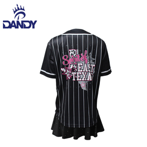 Maglie da Baseball con strass da Cheerleading nere in poliestere 100% per bambini sublimate - Product Image 3