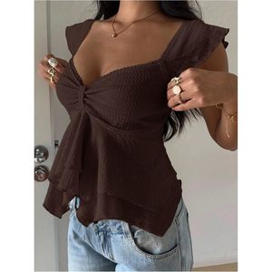 Top Corto de Gasa con Volantes y Escote Corazón para Mujer, Elegante y Ajustado, Ideal para Salir de Noche en Verano - Product Image 5