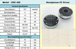 Tweeter professionnel Neo de 1 pouce, puissance 70W, sensibilité 105dB, cône en titane VC de 44mm, driver HF pour système de sonorisation de scène - Product Image 6
