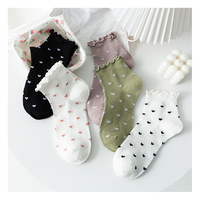 Vente en Gros de Chaussettes Décontractées à Volants en Cœur en Coton Respirant à la Cheville pour Femmes