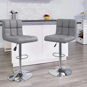 Modern Faux Leather Bar <b>Stools</b> <b>Adjustable</b> <b>Height</b> Metal Base Contemporary Design Home Bar Commercial Use - Product Image 5