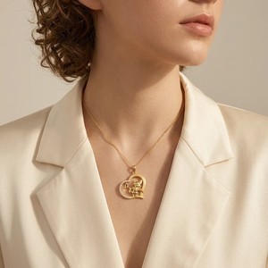 Collier Pendentif Renard Cœur Creux en Argent S925 Plaqué Or avec Moissanite Ronde, Bijou Fin Romantique Musical pour Femme, Idéal Saint-Valentin - Product Image 4