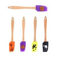Spatule en silicone d'Halloween avec manche en bois, qualité alimentaire antiadhésive, 4 motifs, fournitures de pâtisserie pour cadeaux de fête et pâtisseries de cuisine