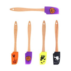 Espátula de Silicona para Halloween con Mango de Madera, Antiadherente de Grado Alimenticio, 4 Diseños, Utensilios para Hornear, Regalo para Fiestas y Repostería - Product Image 5