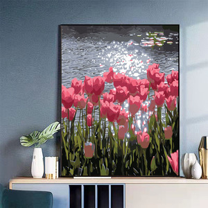 Pintura artesanal por números, Kit de flores sobre lienzo, cuadro de flores, pintura al óleo, arte de pared de casa, decoración del hogar, accesorios de habitación - Product Image 1