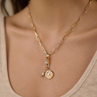 Collier pendentif étoile ronde J&D Jewelry North Star, plaqué or 18 carats, chaîne en acier inoxydable, zircon, bijoux étoilés pour femmes