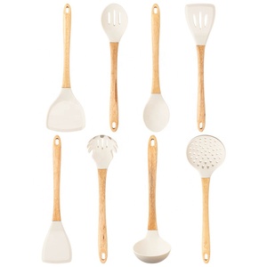 Hot Sell 8 Pcs Silicone Kitchen Utensil Tool Set Kitchen Accessories Heat Resistant Kitchen Cooking Tool With Wood Handle