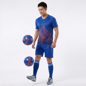 Ensemble de maillot de football bleu pour homme, manches courtes, uni, respirant, anti-UV, 100% polyester, coupe athlétique, toutes saisons - Product Image 1