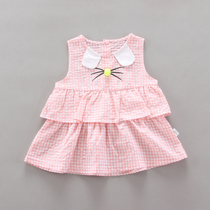 Proveedor Chino de Alibaba, Ropa de Verano para Bebés, Bonito Traje sin Mangas a Cuadros Rosa, Estilo Coreano, para Niña - Product Image 3