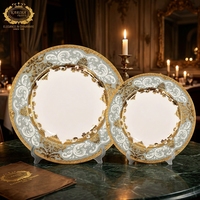 Lot de 2 assiettes à dîner à bord doré, vaisselle en porcelaine fine, assiettes pour hôtel, restaurant, mariage, maison, prix d'usine
