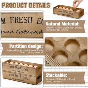 Boîte <span class=keywords><strong>à</strong></span> œufs <span class=keywords><strong>en</strong></span> <span class=keywords><strong>bois</strong></span> de style campagnard écologique Stockage pratique de 24 œufs Supermarché Aliments <span class=keywords><strong>à</strong></span> la ferme Fourniture de cuisine 24 œufs pratique - Product Image 3
