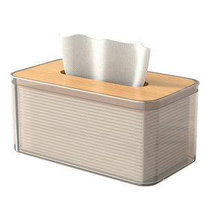 Caja de pañuelos de acrílico transparente, soporte de papel Facial, secador, dispensador de hojas con tapa de madera para lavadero, encimera de cocina - Product Image 1