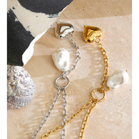 Collier en perles baroques simulées exquises JINYOU 8554, collier avec pendentif en forme de cœur plaqué or en acier inoxydable
