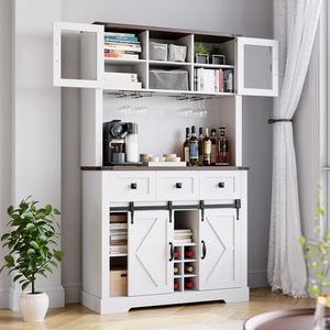 <span class=keywords><strong>Haut</strong></span> <span class=keywords><strong>buffet</strong></span> de cuisine de ferme avec portes de grange coulissantes et clapier de rangement et 3 tiroirs - Product Image 5