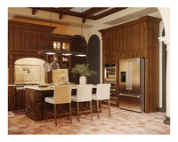 Meubles de cuisine classiques en bois de cerisier massif doré de luxe avec armoire de rangement intégrée