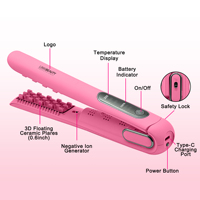 Mini Plancha de Pelo Inalámbrica Recargable por USB Tipo C con 3 Ajustes de Temperatura para Todo Tipo de Cabello