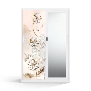 Armario de Acero con Diseño Estampado y Puertas Corredizas con Espejo de 1200 mm para Almacenamiento en el Dormitorio - Product Image 1