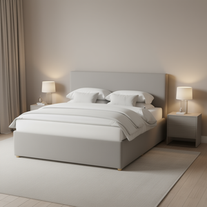 Struttura letto king size imbottita in poliestere grigio, design moderno e morbido. - Product Image 2