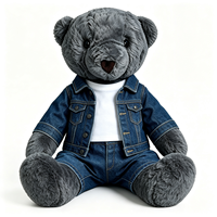 Tenue tendance streetwear pour enfants : ours en peluche gris foncé ultra doux en coton PP, veste en jean et pantalon, pour soulager le stress