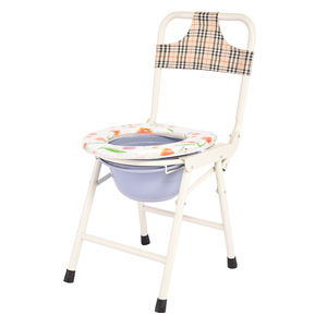 Chaise pliante avec dossier à carreaux et assise florale pour usage intérieur, idéale pour les personnes âgées, les handicapées, les femmes enceintes et les soins à domicile - Product Image 1
