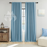 Ciel bleu 100% rideau occultant lin texturé solide thermique toile de jute onglet arrière rideaux de fenêtre pour salon bureau café pépinière