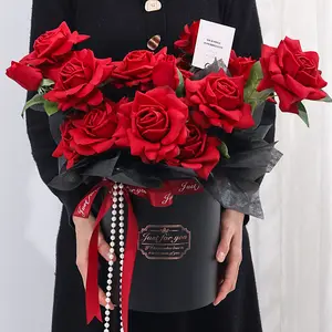 Venda Por Atacado Caixa Redonda De Pacote De Tubo De Papel De Ofício De Cilindro De Luxo, embalagem De Presente De Flor Rosas Chapéu De Papel Caixa De Flor