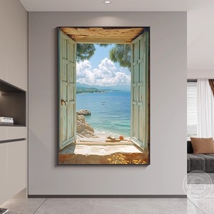 Pintura de paisaje marino en lienzo al óleo enmarcado, arte de pared minimalista abstracto para decoración de sala de estar y dormitorio, marco de aleación de aluminio duradero - Product Image 2