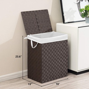 Cesto cesto per biancheria intrecciato a mano in Nylon con fodera rimovibile e coperchio, cesto per vestiti pieghevole con manico - Product Image 2
