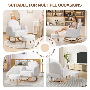 Moderna <span class=keywords><strong>Poltrona</strong></span> a <span class=keywords><strong>Dondolo</strong></span> in Velluto Bouclé con Poggiapiedi, Base in Legno, <span class=keywords><strong>Poltrona</strong></span> Decorativa <span class=keywords><strong>per</strong></span> Cameretta e Salotto - Product Image 6