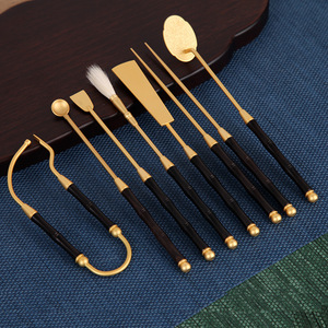 Juego de siete piezas de cobre puro, mejorado y engrosado, set para ceremonia del incienso, herramienta para sellar incienso, cuchara, pala para ceniza, fabricación de sellos - Product Image 1