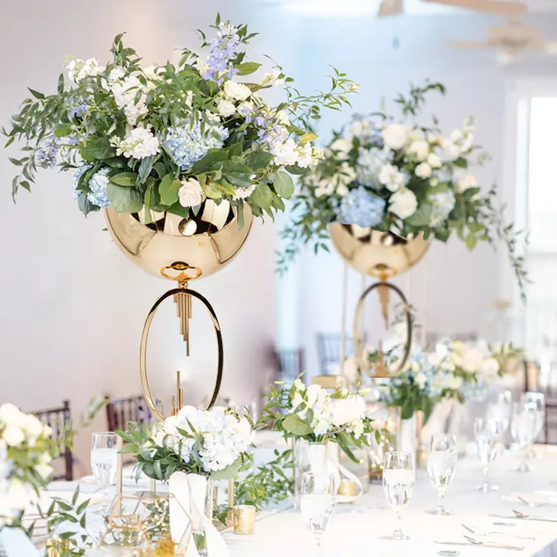 Décoration de mariage Support de fleurs en plomb de route Vase à fleurs haut en métal Centres de table