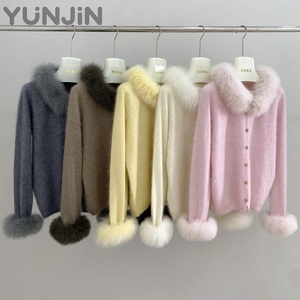 26 Luxuriöse Damen-Strickjacken mit Echtfuchs-Pelzkragen, Warme Häkelpullover, Fuchspelz-Manschetten, Plüsch-Oberteile für Damen, Herbstkleidung - Product Image 1