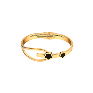 กำไลข้อมือแฟชั่น สแตนเลสสตีล 316L ชุบทอง PVD ดีไซน์ฝังสีดำ - Product Image 2