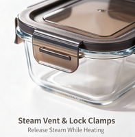 Boîte à lunch carrée en verre de 320 ml, compatible micro-ondes et lave-vaisselle, avec couvercle, récipient bento réutilisable pour la cuisine, l'école et le stockage des aliments