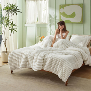 3 Pieces <strong>Double</strong>-Side Fleece <strong>Fluffy</strong> White Comforter Set, Cozy Striped Room Decor Aesthetic, Luxury <strong>Bedding</strong> 2 Pillowcases - Product Image 6